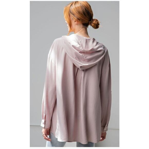 Easel ET21064 - Large - Button Down Hoodie Shirt - Lt Mushroom - Picture 1 of 3